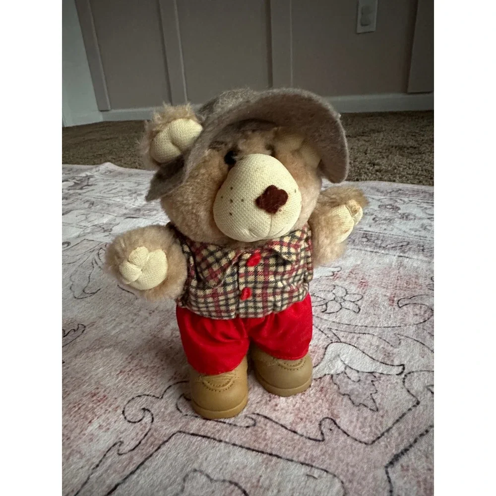 Vintage Furskins Bear Xavier Roberts Plaid Shirt Red Pants Plush Toy 1980s